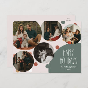 Green Boho Polka Dot Happy Holidays Five-Photo Holiday Postcard
