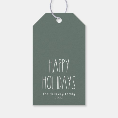 Green Boho Polka Dot Happy Holidays Gift Tags