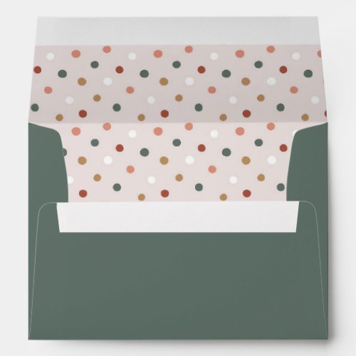 Green Boho Polka Dot Happy Holidays Invitation Envelope