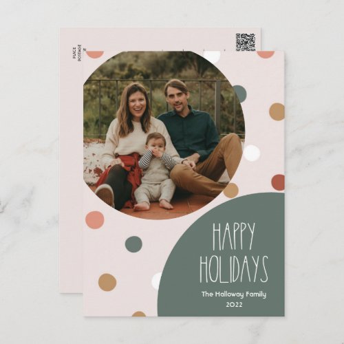 Green Boho Polka Dot Vertical Single Photo Holiday Postcard