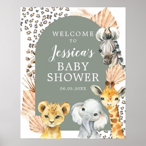 Green Boho Safari Oh Boy Baby Shower Welcome Sign