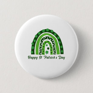 Green Boho Shamrock Rainbow St. Patrick's Day Button
