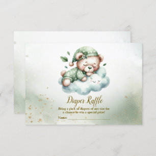 Green Boho Sleeping Teddy Bear Cute Baby Shower Enclosure Card