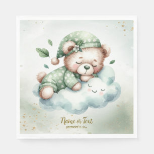 Green Boho Sleeping Teddy Bear Cute Baby Shower Napkins