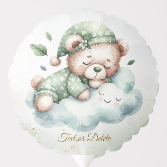 Green Boho Sleeping Teddy Bear Cute Party Balloon (Front)