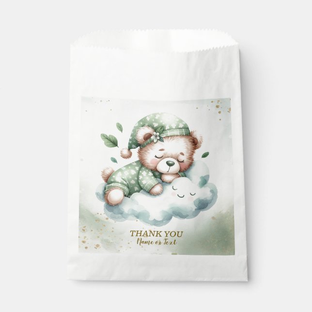 Green Boho Sleeping Teddy Bear Cute Party Favor Bag (Front)