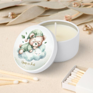 Green Boho Sleeping Teddy Bear Cute Party Mini Candle Favors