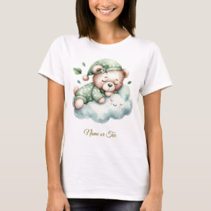 Green Boho Sleeping Teddy Bear Cute Party Women T-Shirt