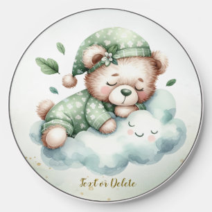 Green Boho Sleeping Teddy Bear Cute Wireless Charger