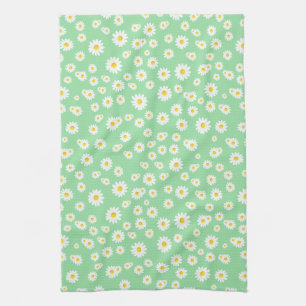 Green Boho Spring Daisies Pattern Kitchen Towel