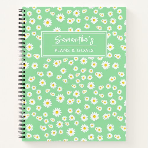 Green Boho Spring Daisies Pattern Notebook