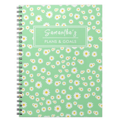 Green Boho Spring Daisies Pattern Notebook