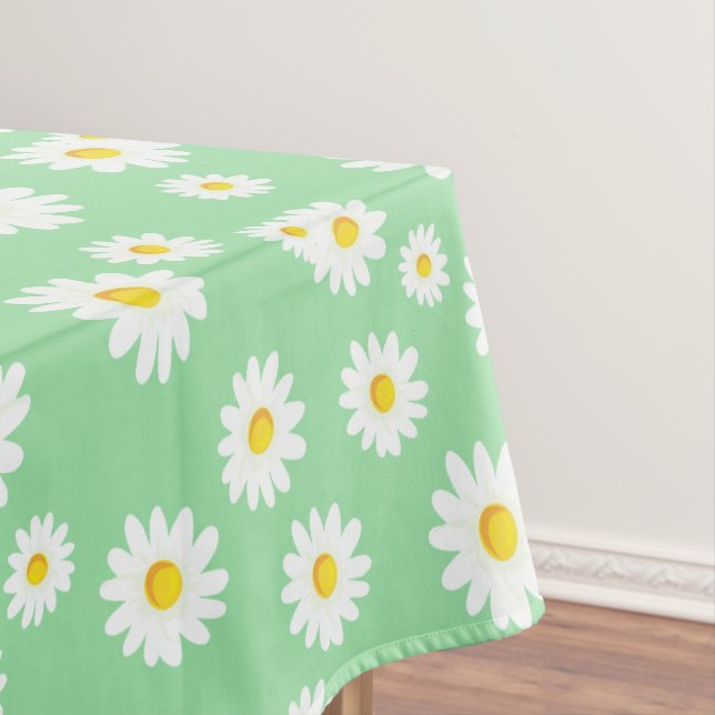 Green Boho Spring Daisies Pattern Tablecloth (In Situ)