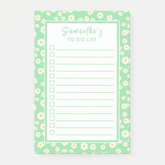 Green Boho Spring Daisies To Do List Post-it Notes