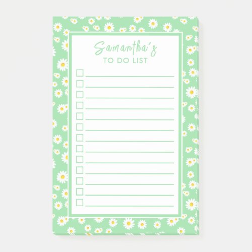 Green Boho Spring Daisies To Do List Post_it Notes
