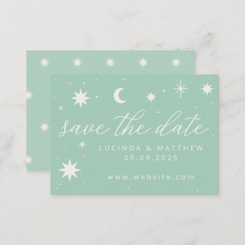 Green Boho Starry Wedding Save The Date Card
