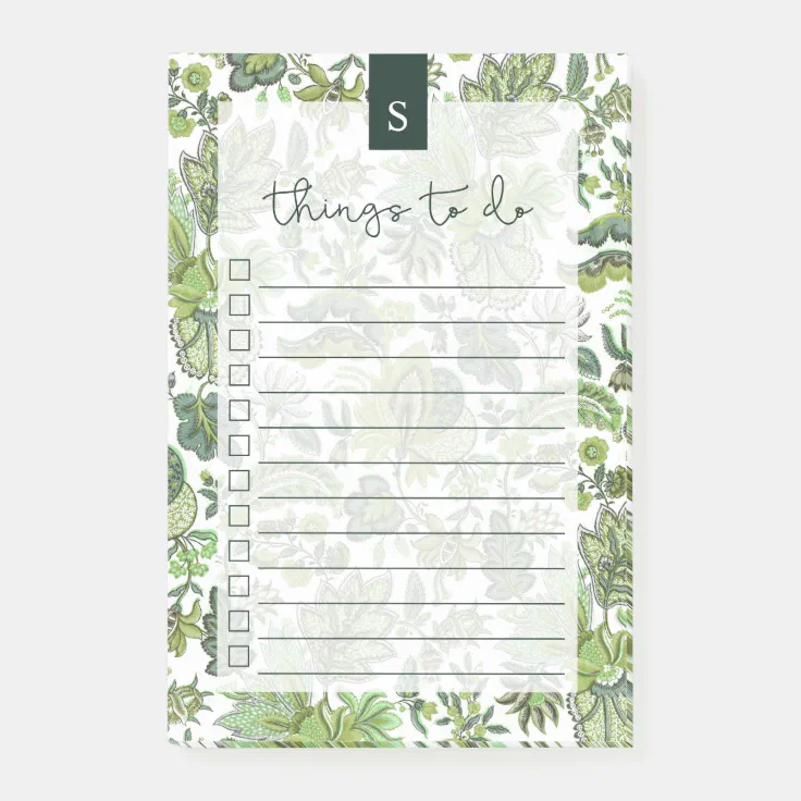 Green Boho Vintage Floral Lined To-Do List Post-it Notes | Zazzle