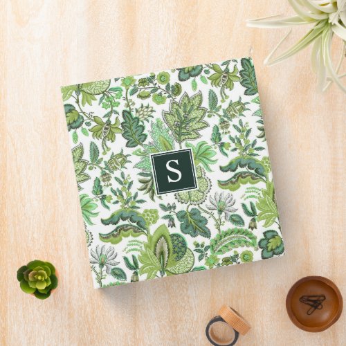 Green Boho Vintage Floral Monogram 3 Ring Binder