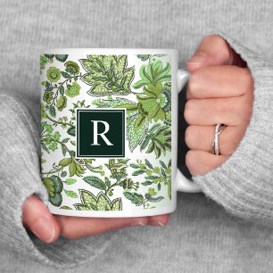 Green Boho Vintage Floral Monogram Coffee Mug