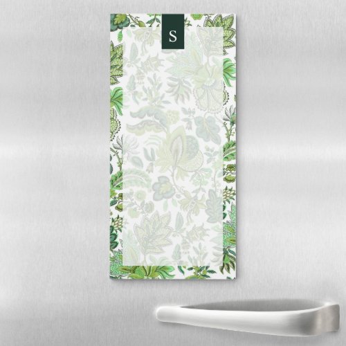 Green Boho Vintage Floral Monogram Magnetic Notepad