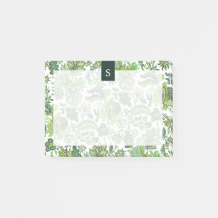 Green Boho Vintage Floral Monogram Post-it Notes