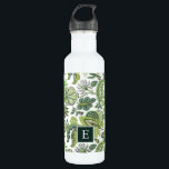 Green Boho Vintage Floral Monogram Stainless Steel Water Bottle<br><div class="desc">Custom printed water bottle with a whimsical floral pattern in shades of green and white. Personalize it with your monogram initial in a dark green square frame. Use the design tools to edit the text fonts and colors and add your own photos to create a one of a kind design....</div>