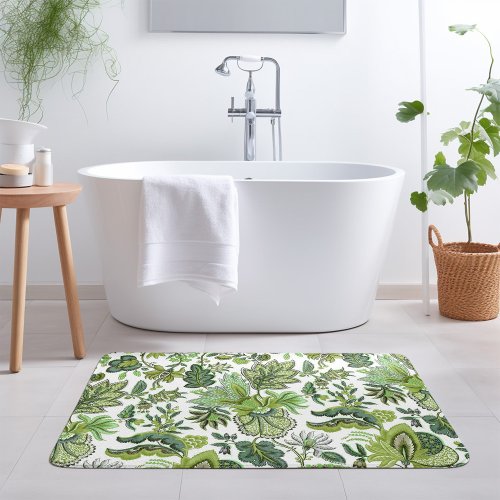 Green Boho Vintage Floral Print Bath Mat