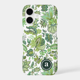 Green Boho Vintage Floral Print Monogrammed iPhone 17 Case
