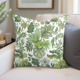 Green Boho Vintage Floral Print Throw Pillow