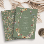 Green Boho Wedding Invitation<br><div class="desc">Sage Green Boho Wedding Invitation. This stylish & elegant wedding invitation features gorgeous hand-painted watercolor wildflowers arranged as a lovely wreath with a coordinating pattern on the back.</div>