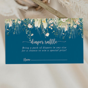 Green Boho Wildflower Navy Diaper Raffle Ticket Enclosure Card