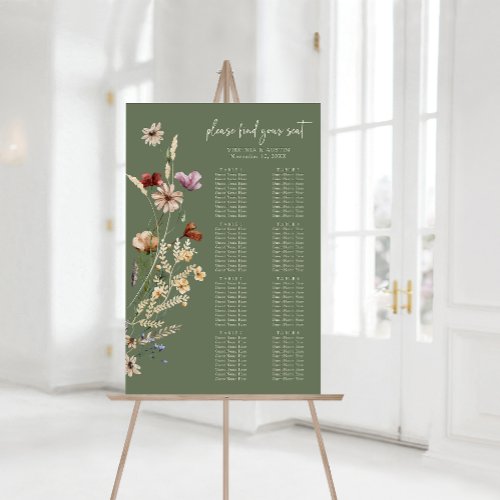 Green Boho Wildflower Seating Chart Foam Board