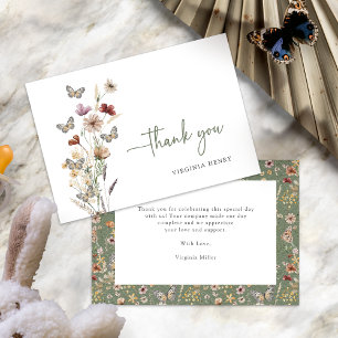 Green Boho Wildflower Thank You Cards