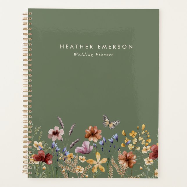 Green Boho Wildflowers Floral Planner (Front)