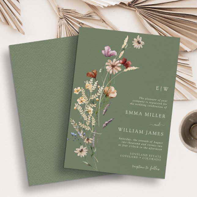 Green Boho Wildflowers Wedding Invitation (Green Boho Wildflowers Wedding Invitation
)