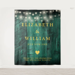 Green Boho Wood String Lights Photo Booth Backdrop