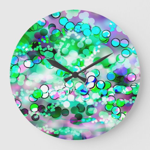 Green Bokeh 92015 Remixed  Large Clock