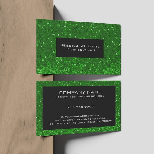 Green Bokeh Glitter & Sparkles Black Accents Business Card