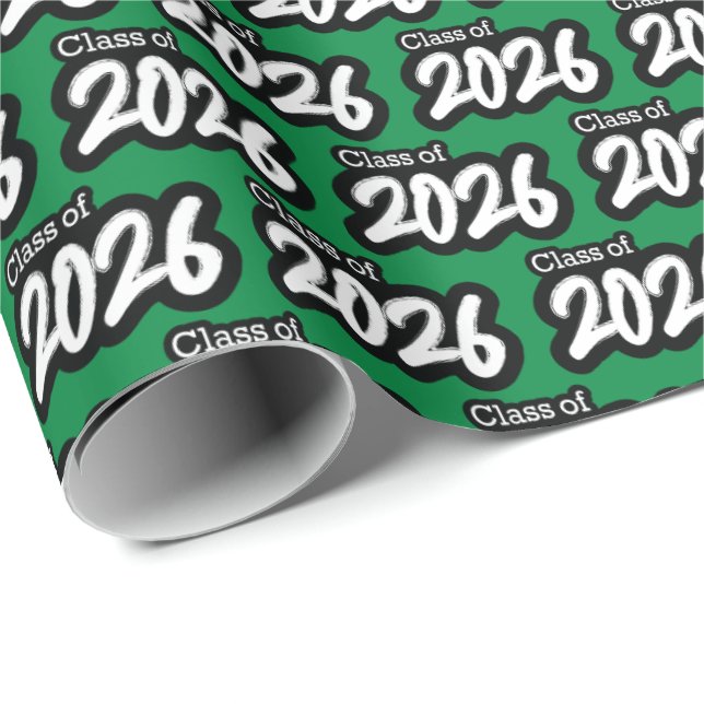 Green Bold Brush Class of 2026 Wrapping Paper (Roll Corner)