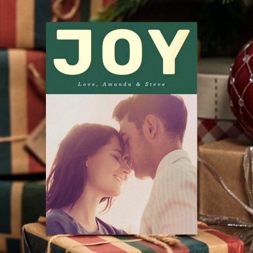 GREEN BOLD GOLD JOY Christmas Photo Foil Holiday Card