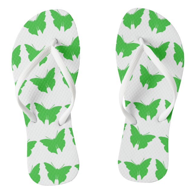 Green Bold Mod Butterflies Flip Flops (Footbed)