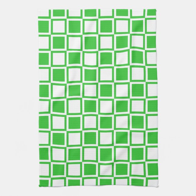 Green Bold Mod Squares Kitchen Towel (Vertical)