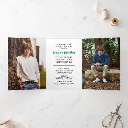 Green Bold  Modern Photo Graduation Tri_Fold Invitation