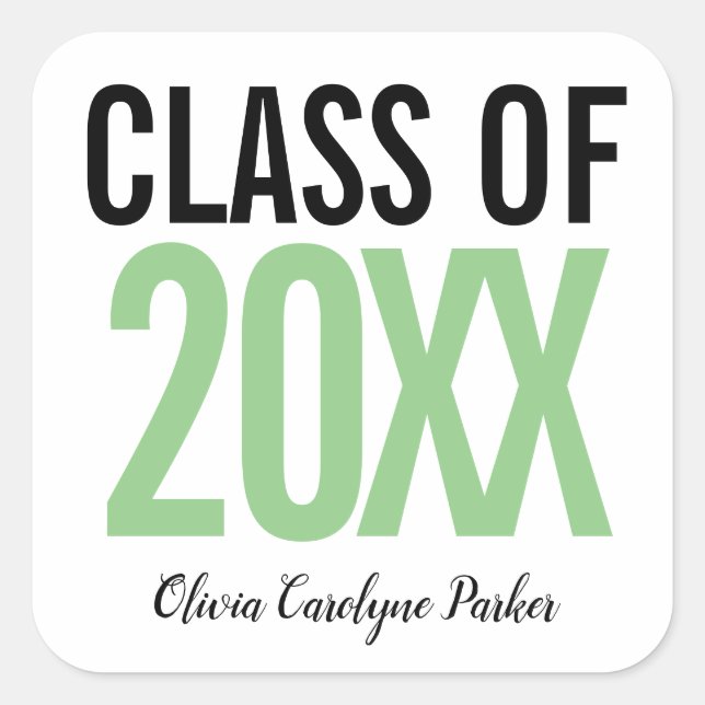 Green Bold Personalized Graduation ANY YEAR Square Sticker (Front)