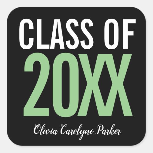 Green Bold Personalized Graduation ANY YEAR Square Sticker