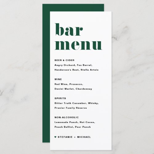 Green Bold Retro Typography Wedding Bar Menu