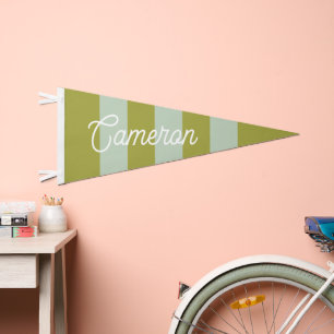 Green Bold Stripes Kids Name Pennant Flag