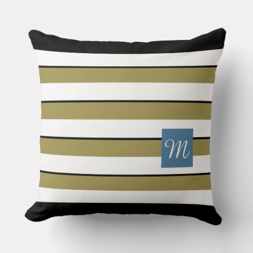Green Bold Stripes Monogram Throw Pillow