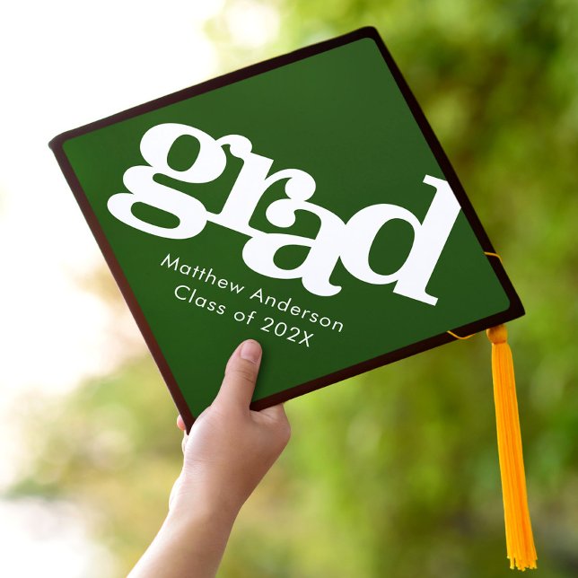 Green bold typography simple modern minimal name graduation cap topper (Creator Uploaded)