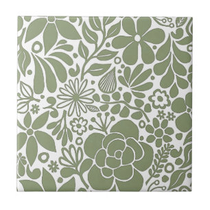 Green Bold Wild Flowers & Leaves Garden HD Ceramic Tile